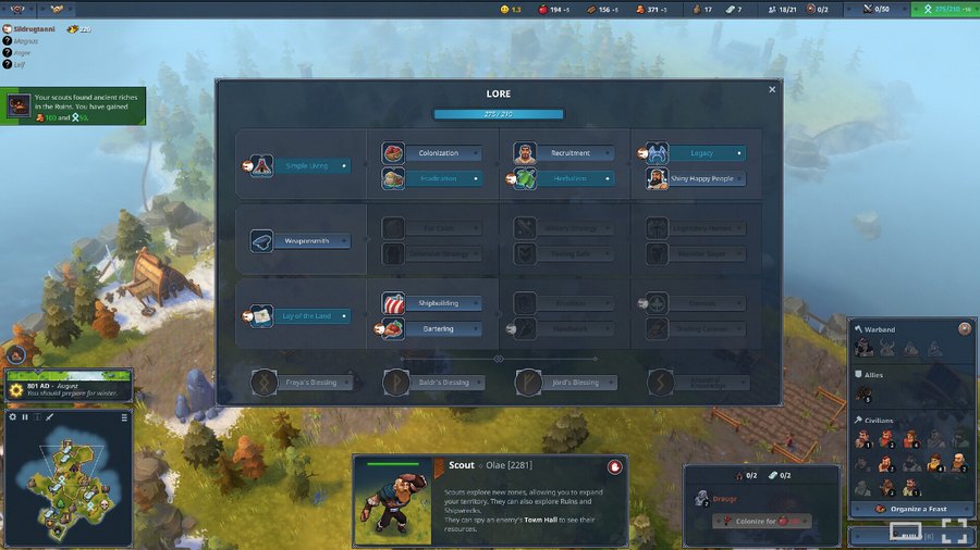 Northgard — l'arbre de connaissances (Lore)